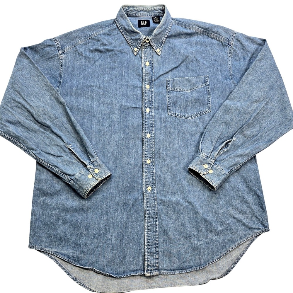 Gap Shirt Mens XL Blue Denim Button-Up Relaxed Fit Button-Down Collar Casual